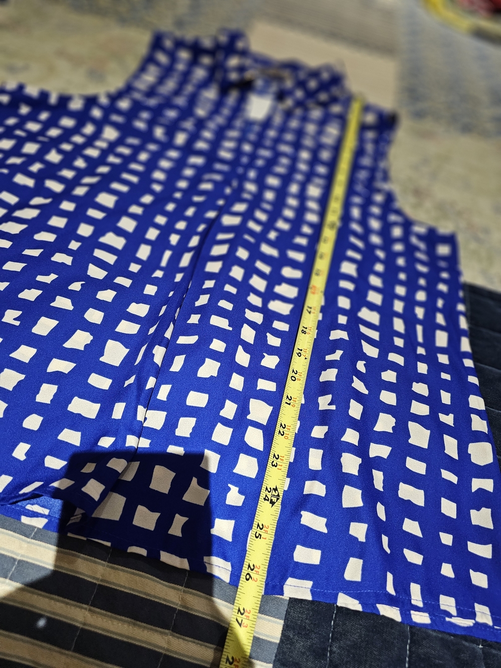 Pleione Blue and White Sleeveless Collared Blouse - Picture 6 of 6